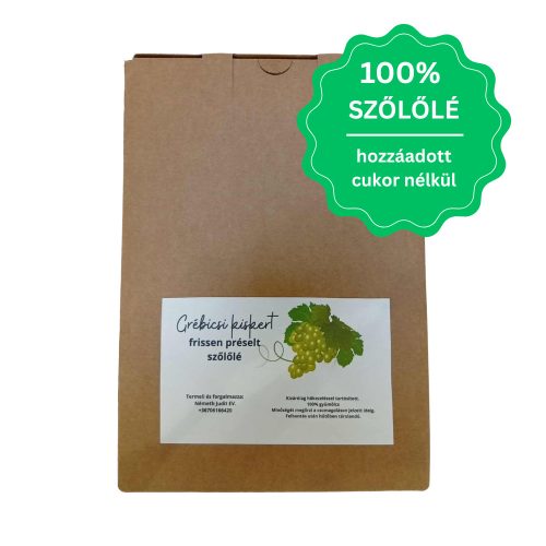 Kézműves szőlőlé 3 liter bag-in-box csomagolásban, 100% gyümölcs, hozzáadott cukor nélkül